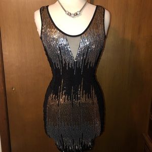 Black silver gold sequin dress
